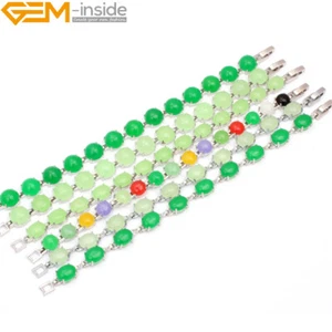 Jade Tennis Bracelet 7" Tibetan Silver Beaded Link Healing Crystal Energy Boho C - Picture 1 of 33
