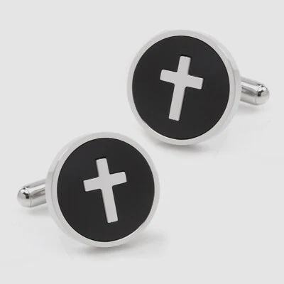 Abotoaduras masculinas Ox & Bull prata preta ônix aço inoxidável bala traseira US$ 95 - Imagem 1 de 4