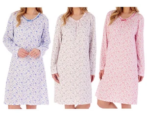 Slenderella Damen Nachthemd Ditsy Blumen Langarm Jersey Baumwolle Nachthemd - Bild 1 von 37