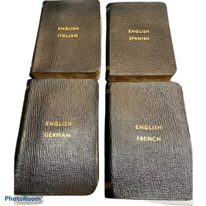 Vintage Set Midget Series Dictionaries Leather Bound Noymer Case Currency Slide - Bild 1 von 12