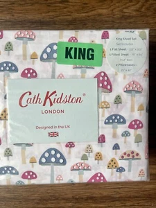 NEW Cath Kidston King Sheet Set 4pc Mini Mushrooms 100% Cotton - Picture 1 of 4