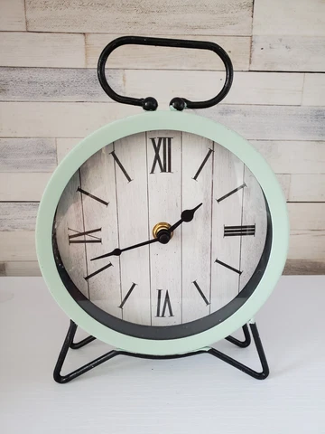 Mint Green Farmhouse Style Table/Mantel Clock 8.5" AA Battery Powered Cover