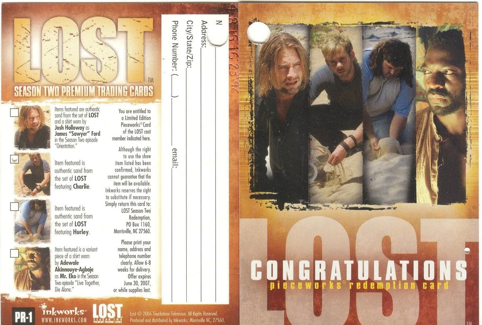 Lost Season 2 Pieceworks Redemption Card PR-1 [PW9] Used / Clean - Image 1 of 1