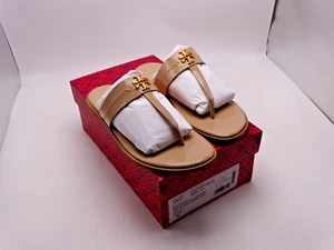 Tory Burch Mini Everly Flat Thong Sandal Soft Patent Leather Sand Cream Size 8 - Picture 1 of 6