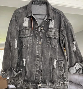 Ripped Denim Jacket Washed Distressed Denim Jacket Fashionable Solid New - Picture 1 of 8