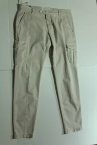 NEW Mens Michael Coal Beige Cargo Slim Fit Trentacinque Pants Size 35X33 Italy - Picture 1 of 12