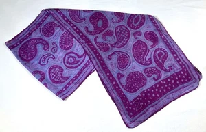 Indian Purple Paisley Silk Scarf Block Print India 69" x 13.5" - Picture 1 of 5