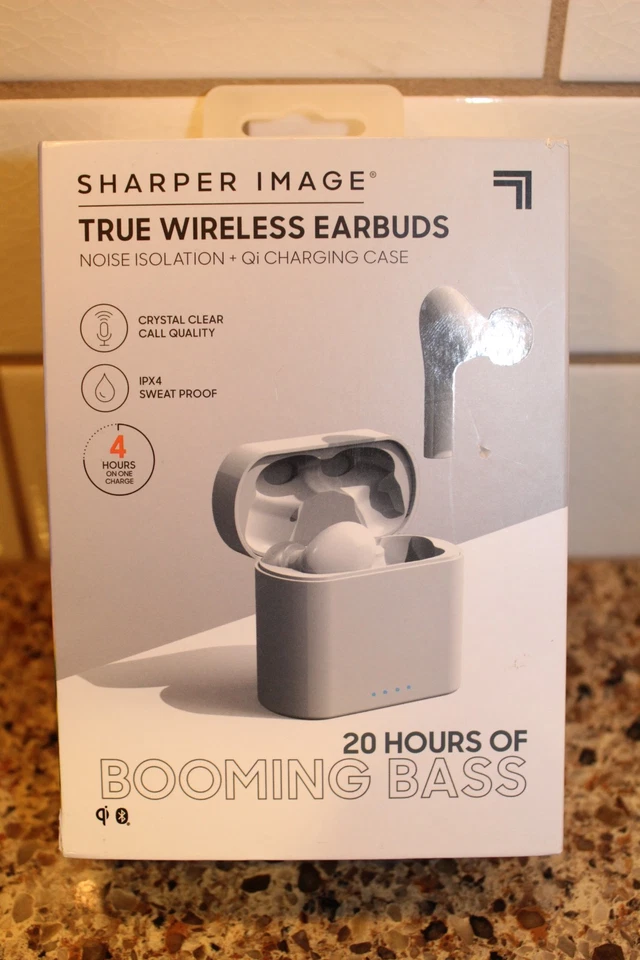 SHARPER IMAGE TRUE WIRELSS EARBUDS 20 HOURS OF BOOMING BASS NOISE ISOLATION QI - Image 1 of 4