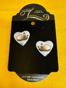 Siamese Cat Earrings Posts Hearts Kiln Fired Porcelain Julie Zsupnik Kitty Kat - Picture 1 of 4