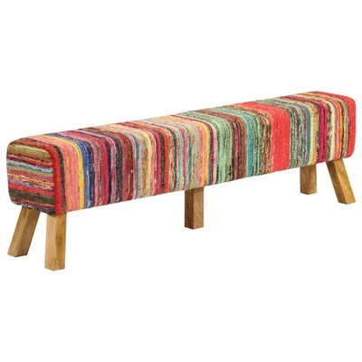 Banco Asiento Tapizado Banca Tela Chindi y Madera Maciza Mango Multicolor vidaXL - Imagen 1 de 4