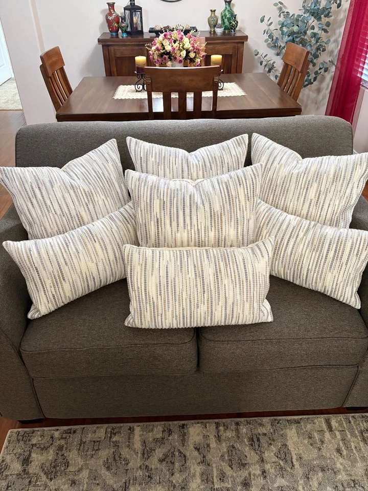 Fundas de Almohada Boho Rayas Chenilla 20x20 y 12x20 Gris/Blanco Almohadas  Foto 1 de 4