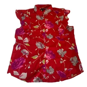 Banana Republic Red Floral Flutter Sleeve Dillion Blouse Women’s Size XL Career - Picture 1 of 12