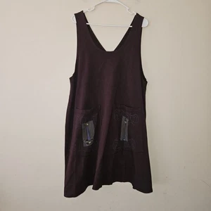 VINTAGE Blue Fish Dress Women Pullover Pinafore Tank Tunic Hand Painted Maroon 1 - Picture 1 of 10