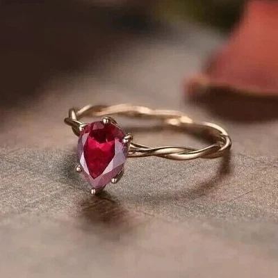 Lab Created Red Ruby 3Ct Pear Cut Women's Engagement Ring 14K Yellow Gold Plated - Image 1 of 4