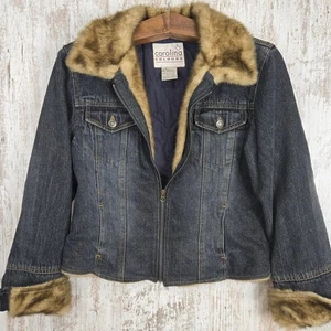 Giacca jeans donna denim con bordo pelliccia taglia M colori Carolina Y2K cappotto vintage - Foto 1 di 23