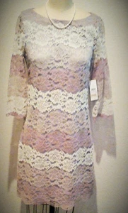Women's,Jessica Howard Lace Dress, 3/4 Sleeve, Taupe & White, Size 6 - Picture 1 of 7