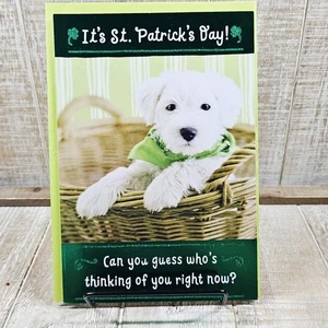 Hallmark St Patrick's Day Greeting Card Puppy Green Glitter Thinking Of You - Picture 1 of 9