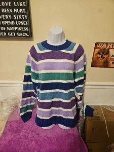 Maglione donna multicolore righe manica lunga leggero nuovo con etichetta taglia XXXL (22) - Foto 1 di 13