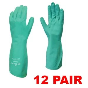 12 Reusable Heavy Duty Industrial Cleaning Dishwashing Waterproof Nitrile Gloves - Picture 1 of 6