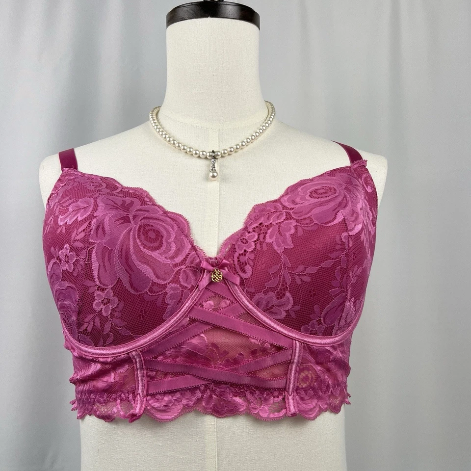 Sujetador Daisy Fuentes 38DD Push Up Mujer Línea Larga Rosa Con Aros Encaje Foto 1 de 4