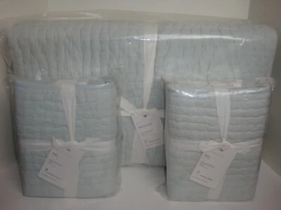 Edredón Pottery Barn Pickstitch King + Juego de fundas King Azul Escarcha Algodón Lino Foto 1 de 4