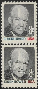 1394 8 Cent US Eisenhower Pair With Maroon Inscription On Bottom Stamp - Picture 1 of 1