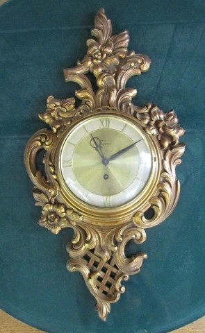 Syroco 8 Day Jeweled Wall Clock 22" x 11 1/2" MCM Regency FREE SHIPPING Cover