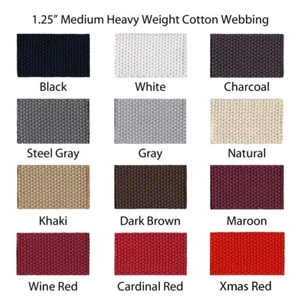 10 yardas 1.25" Medium Heavy Weight Cotton Webbing - 43 colores para elegir - Imagen 1 de 4