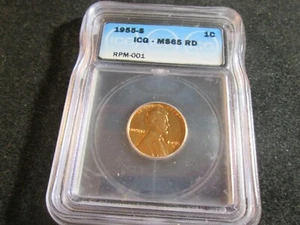 1955-S LINCOLN WHEAT CENT RARE RPM #1 S/S/S ICG MS65 RD 2002 - Picture 1 of 4