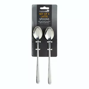Masterclass Solid Stainless Steel Set of 4 Latte Spoons Mirror Finish (19.5cm) - Picture 1 of 2