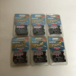 Lot of 6 Brother P-Touch Pink Tape, 12mm 1/2  M-e31 - Picture 1 of 2