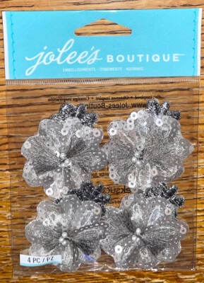 Jolees 4 Grises Gris Lentejuelas Florales TELA Secuencia FLORES 3D Álbum de Recortes Pegatinas Foto 1 de 4