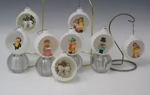 VINTAGE PLASTIC DIORAMA REFLECTOR 8 CHRISTMAS ORNAMENTS HUMMEL CHILDREN CAROLERS - Picture 1 of 7