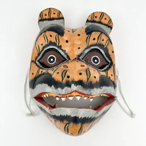 Vintage Wood Tiger Mask Hand Carved w/ Hinged Jaw Indonesia - Picture 1 of 11