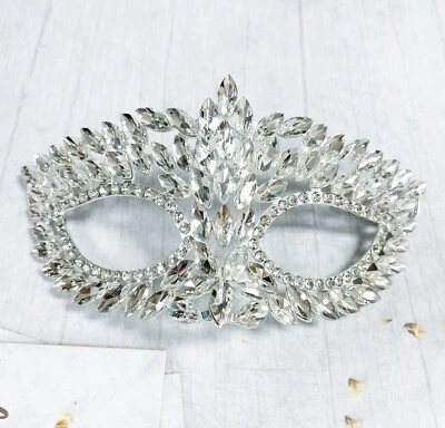 Silver masquerade mask, Clear Crystal Mask, Masquerade ball mask, Party Mask - Image 1 of 4