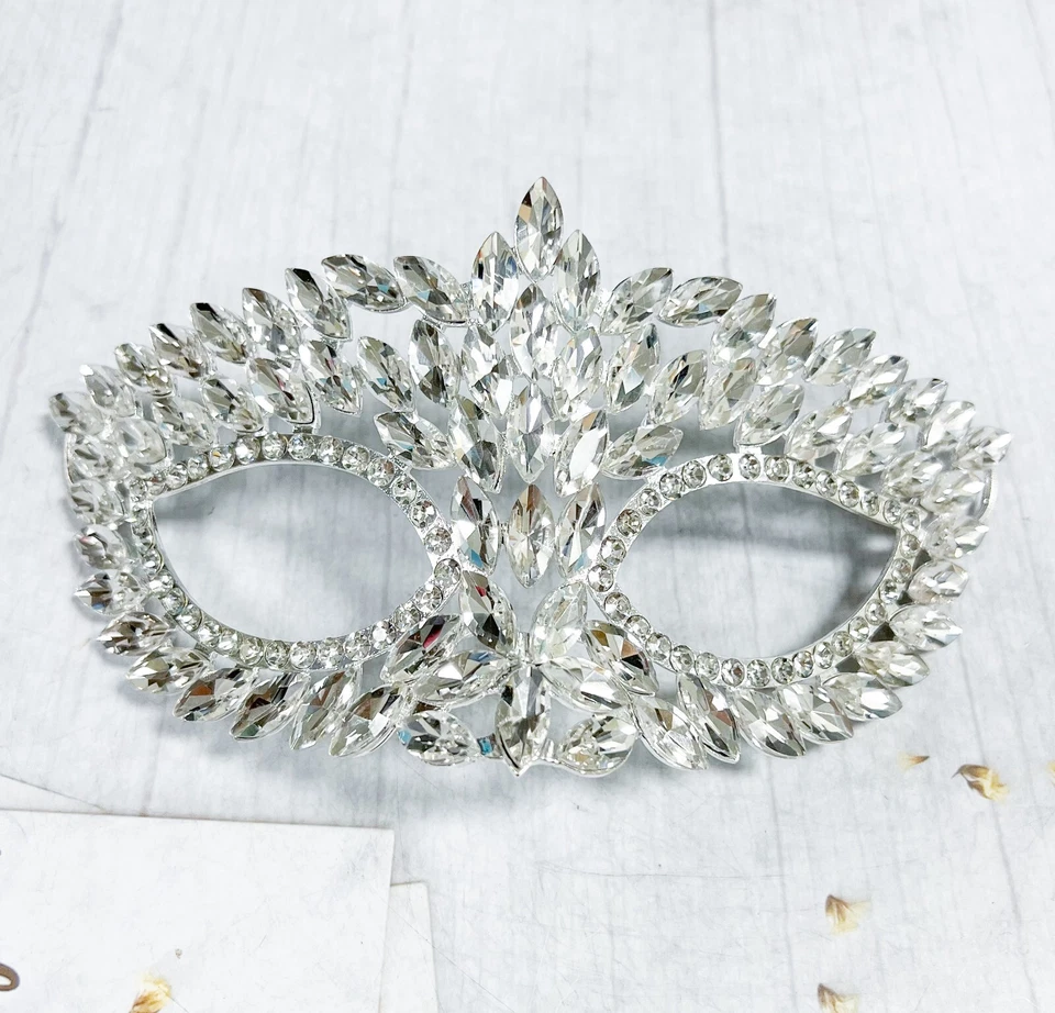 Silver masquerade mask, Clear Crystal Mask, Masquerade ball mask, Party Mask - Image 1 of 4