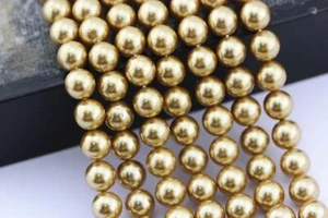 Gold Shell Pearl Smooth Round Beads 4mm 6mm 8mm 10mm 15.5" Strand - Picture 1 of 5