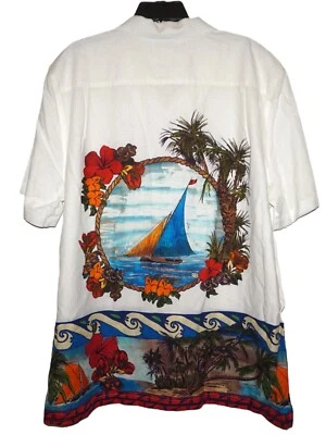 Caribbean Roundtree Yorke S/S Linen Hawaiian Shirt XL White Floral NWT (HAW240) - Image 1 of 2