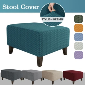 Stretch Ottoman Slipcover Pouffe Jacquard Elastic Footstool Sofa Protector Cover - Picture 1 of 27