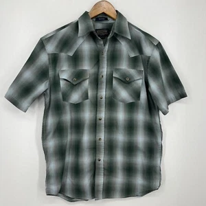 Pendleton Short Sleeve Pearl Snap Shirt Mens Size S Green Frontier Plaid Western - Picture 1 of 9