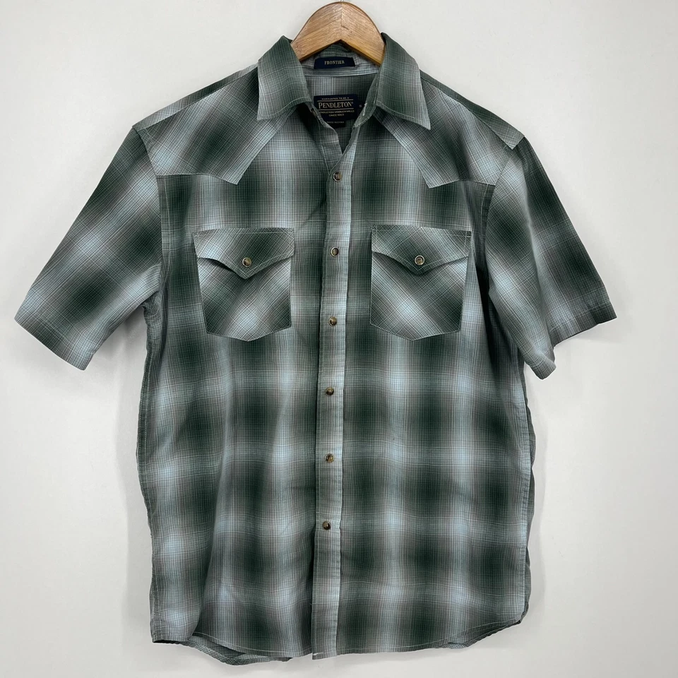 Pendleton Short Sleeve Pearl Snap Shirt Mens Size S Green Frontier Plaid Western - Image 1 of 4