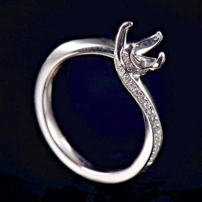 Custom Platinum Round 6.5mm Natural Diamond Lady Engagement Promise Ring Setting - Image 1 of 4