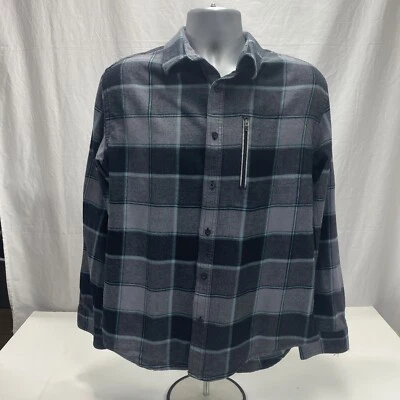 Flannel Button up Shirt, Hawk, Blue / Gray  Men’s  large with zipper pocket. - Image 1 of 4