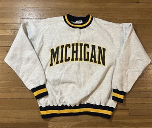 Vtg University Michigan Wolverines Sweatshirt Large Gray Crew neck Crewneck - Picture 1 of 5