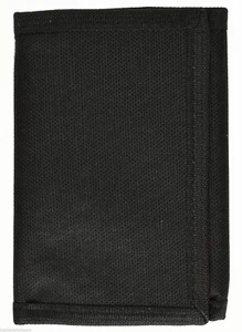 Kids Mens Solid Color Tri-Fold Nylon Wallet - Black - Picture 1 of 2