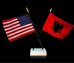 1 Amerikanisches & 1 Land Mini Rayon 4"x6" Schreibtisch Flagge Set mit gekreuztem 2-Loch Sockel - Bild 1 von 182