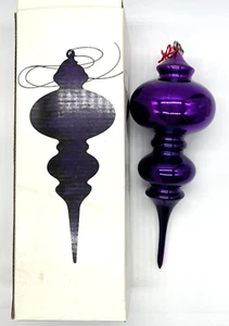 LARGE Dept 56 PURPLE Glass Double Finial Handblown Christmas Tree Ornament 10" - Picture 1 of 4