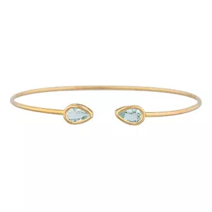 14Kt Gold Aquamarine Pear Bezel Bangle Bracelet - Picture 1 of 12