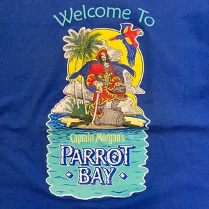 T-shirt Captain Morgan 2 lati XL Parrot Bay Rum punto singolo blu vintage anni 90 - Foto 1 di 8