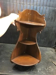 Vintage Mahagony 3 Tier Scroll Cut Corner Wall Shelf 25" Country Kitchen Shelf - Picture 1 of 10